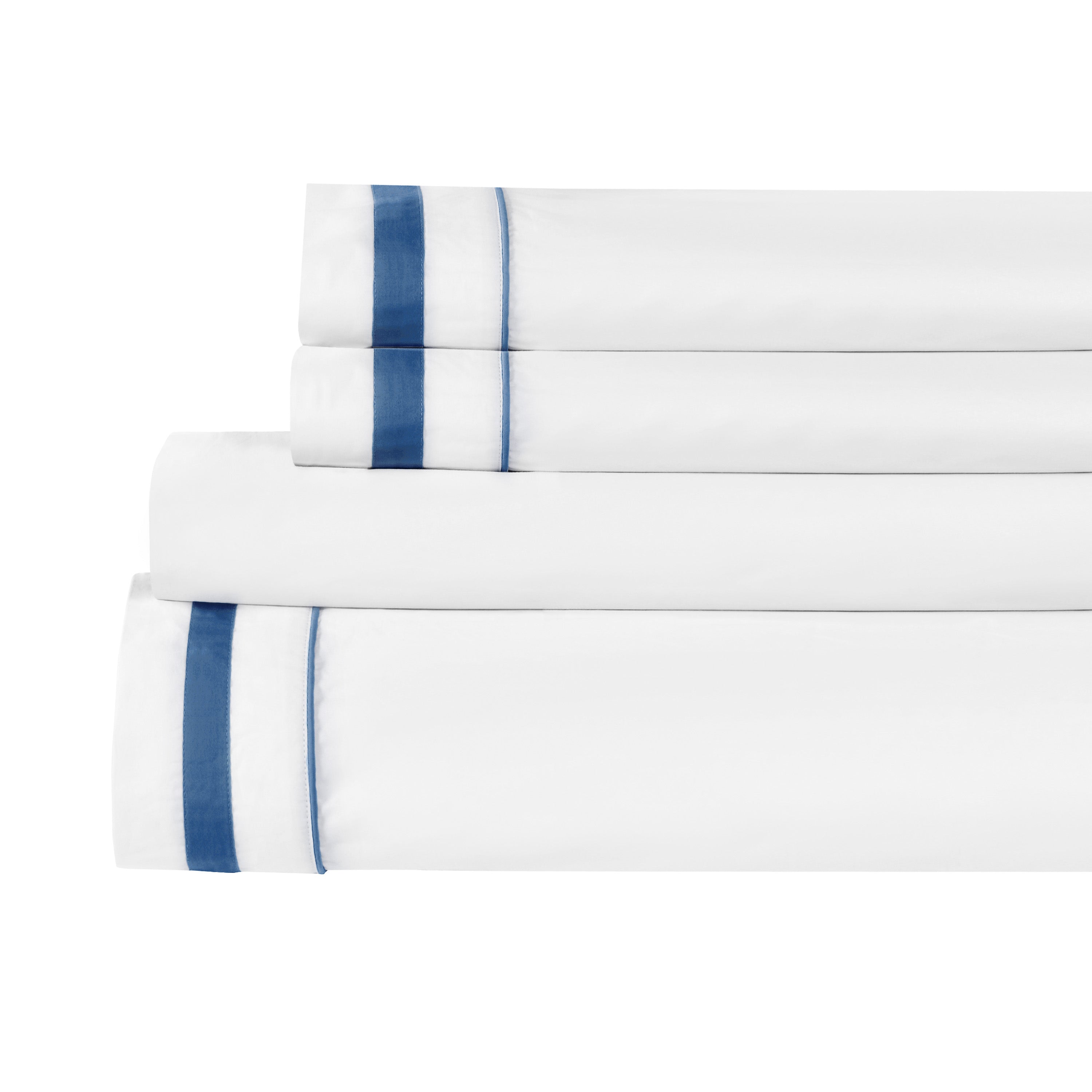 Klassisches Percale-Baumwoll-Bettlaken-Set mit Doppelborte