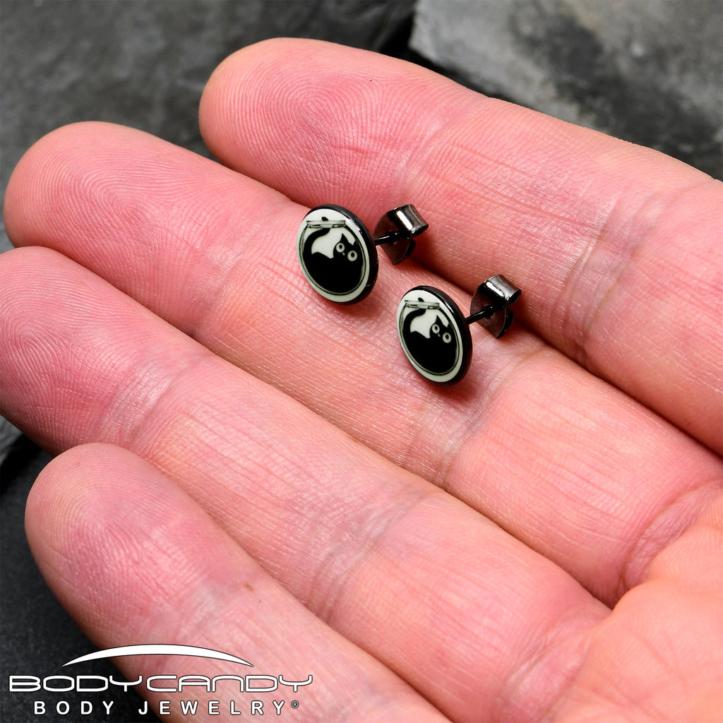 Fishbowl Kitty Cat Glow in the Dark Stud Earrings by Onyx O