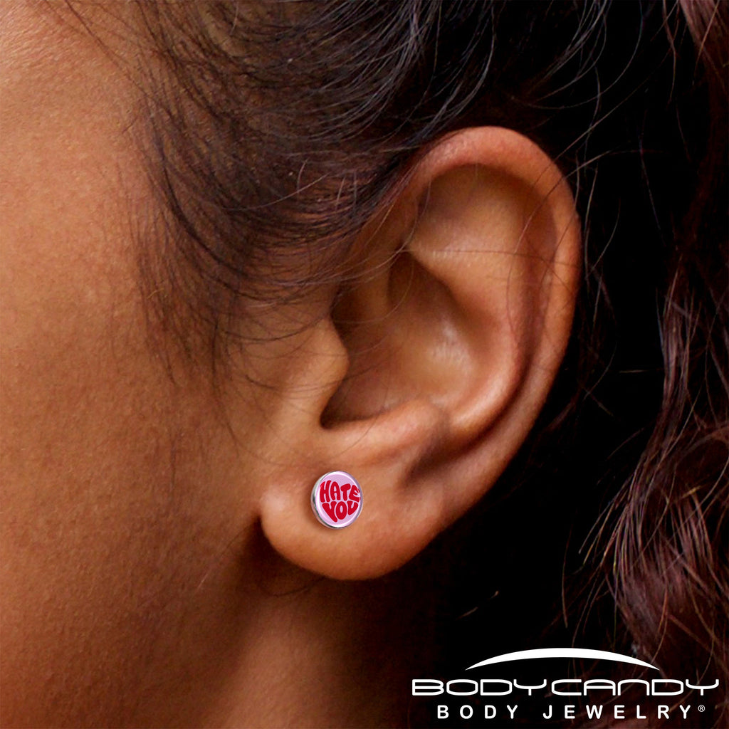 Retro Text Hate You Stud Earrings by Onyx O