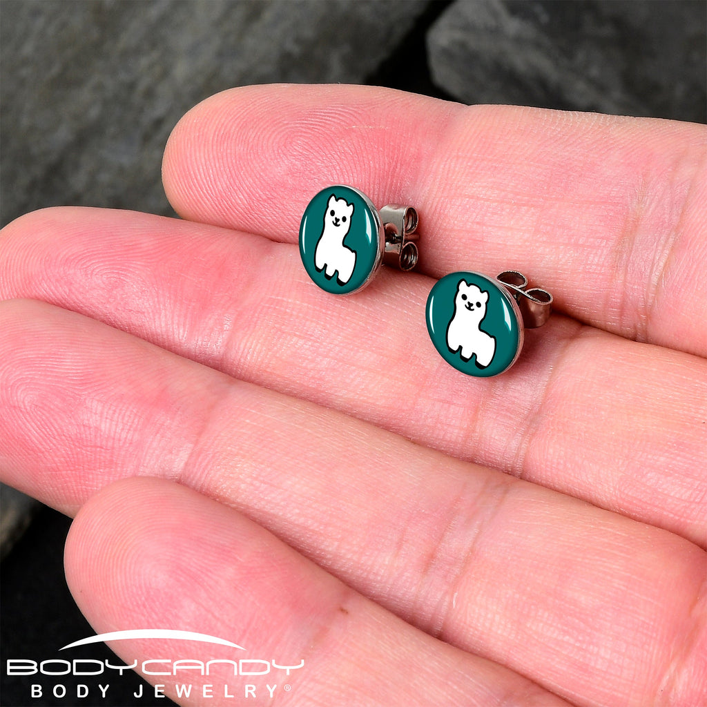 White Llama Stud Earrings by Onyx O