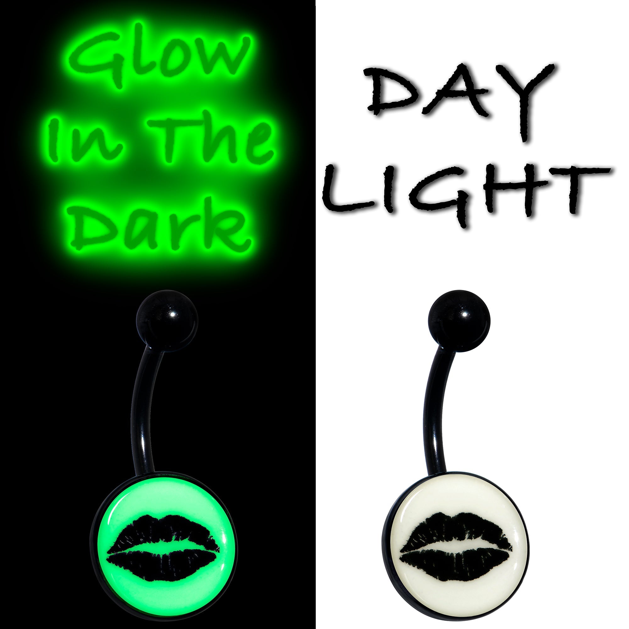 Black Glow in the Dark Lipstick Kiss Mark Belly Ring by Onyx O