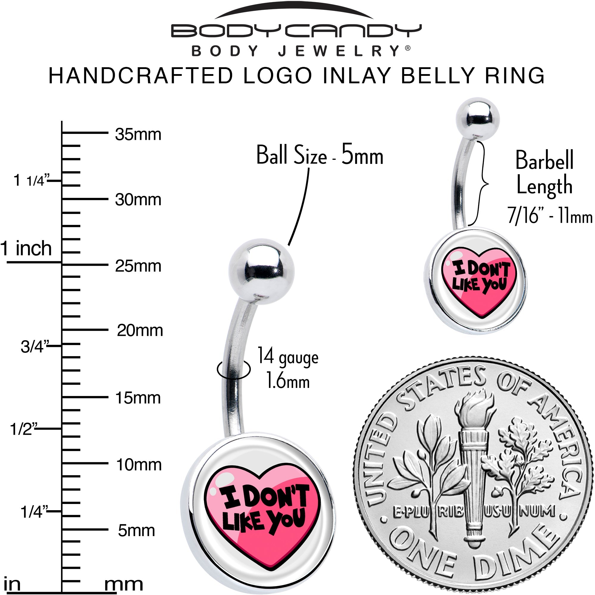 I Don't Like You Valentine Heart Belly Ring