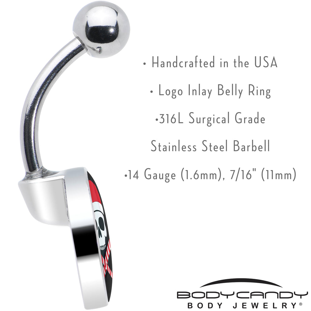 Santa Pirate Candy Cane Skull Belly Ring by Onyx O