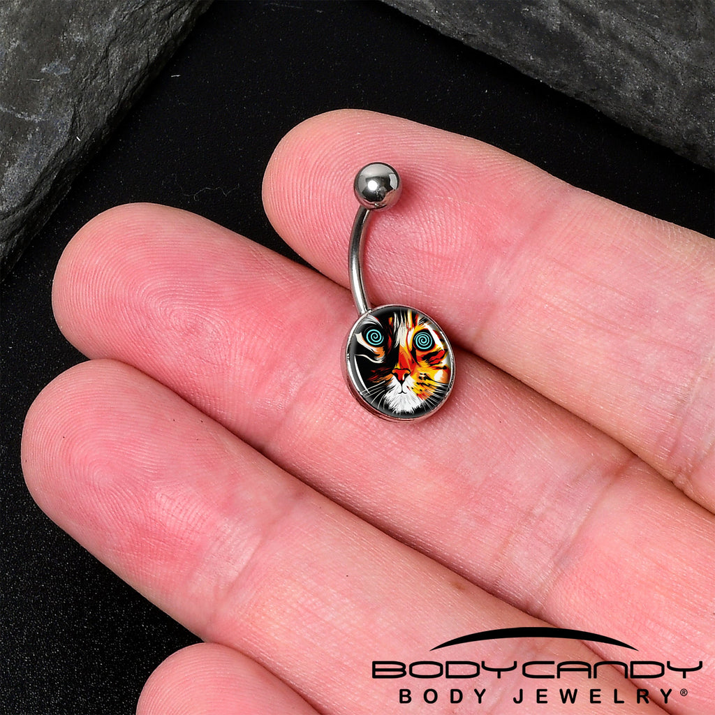 Colorful Trippy Cat Belly Ring by Onyx O