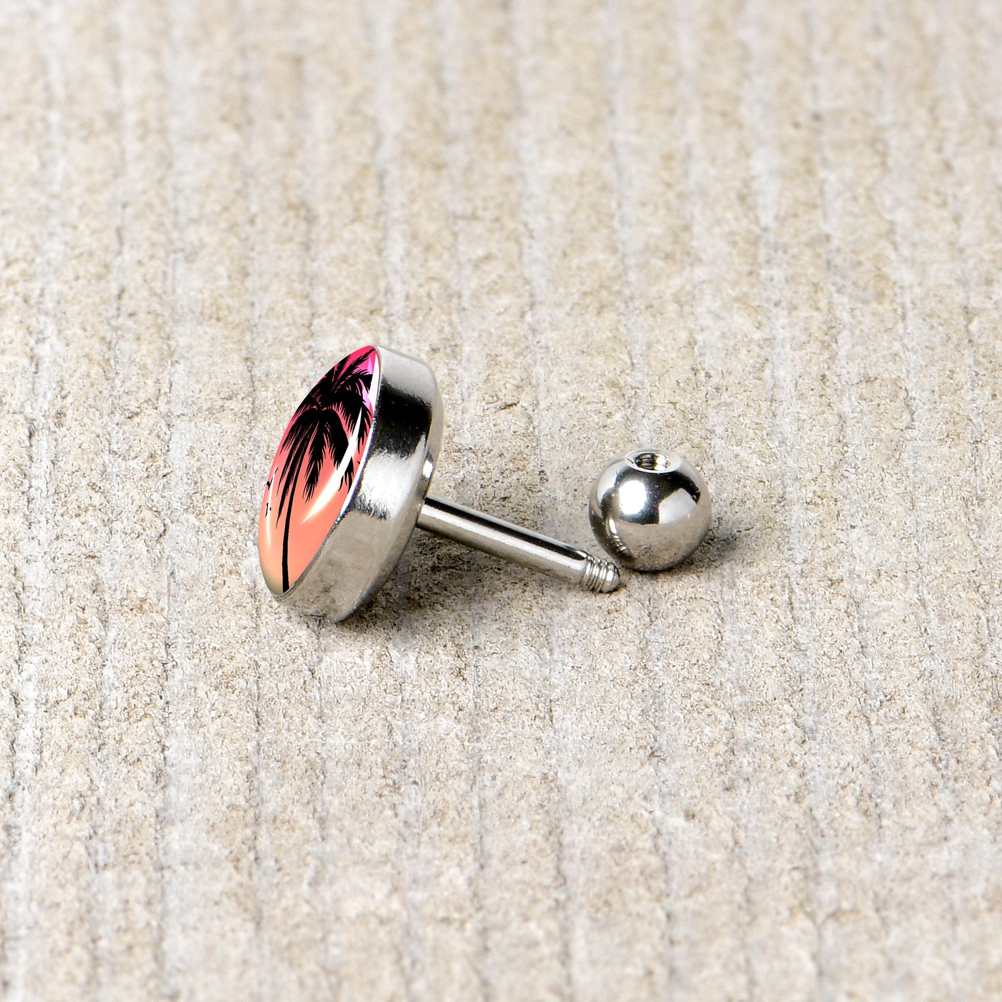 16G 1/4 Red Sunset Palm Tree Cartilage Tragus Earring by Onyx O