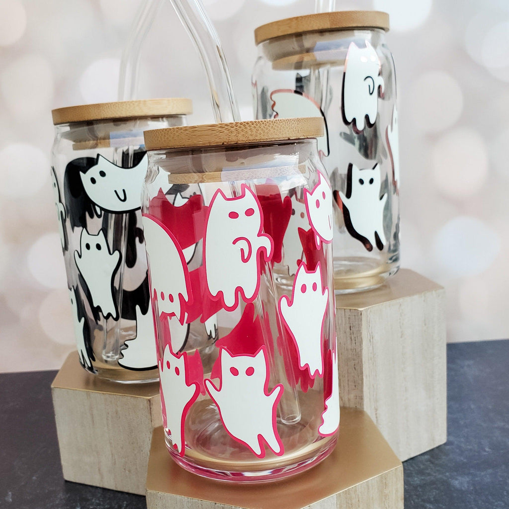 Cat Ghosts Glow in the Dark Iced Coffee Cup