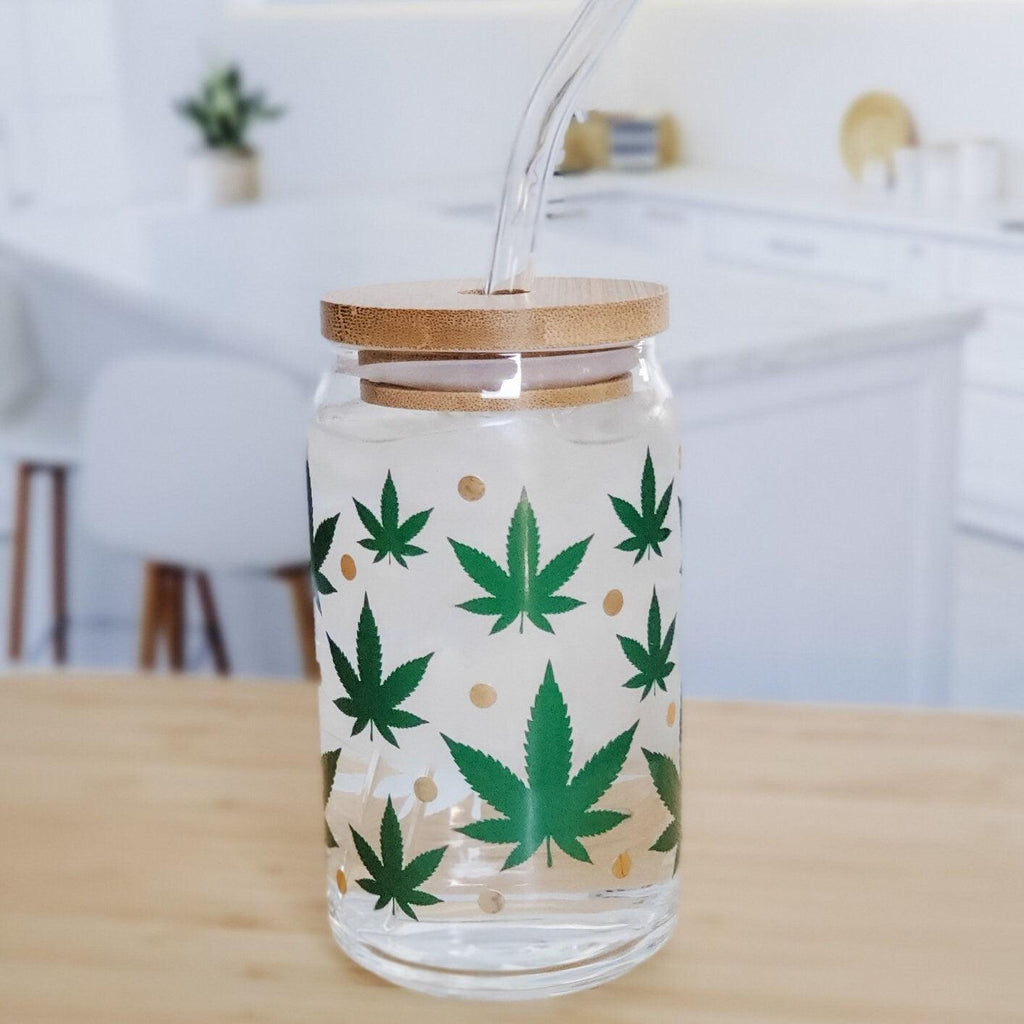 Farbwechselnde Hanfblatt Glas Tasse