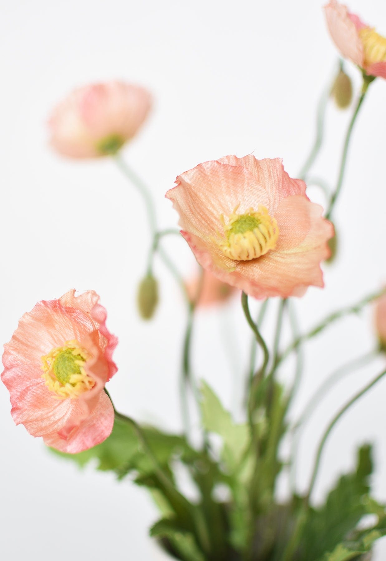 15" Faux Poppy Bush Coral Orange Salmon Bush