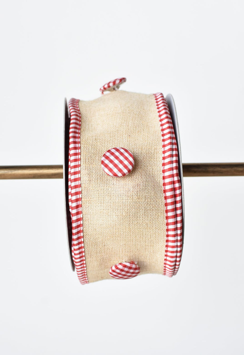 2.5" X 5yd Red + White Button Ribbon