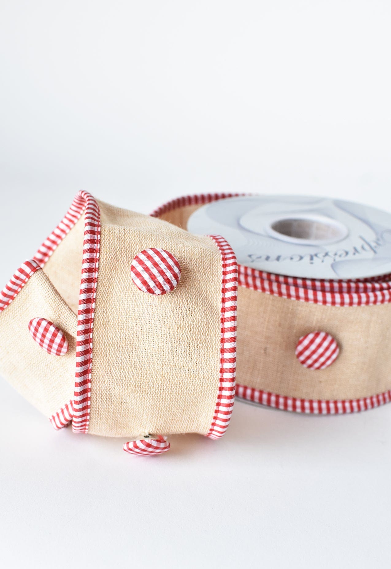 2.5" X 5yd Red + White Button Ribbon