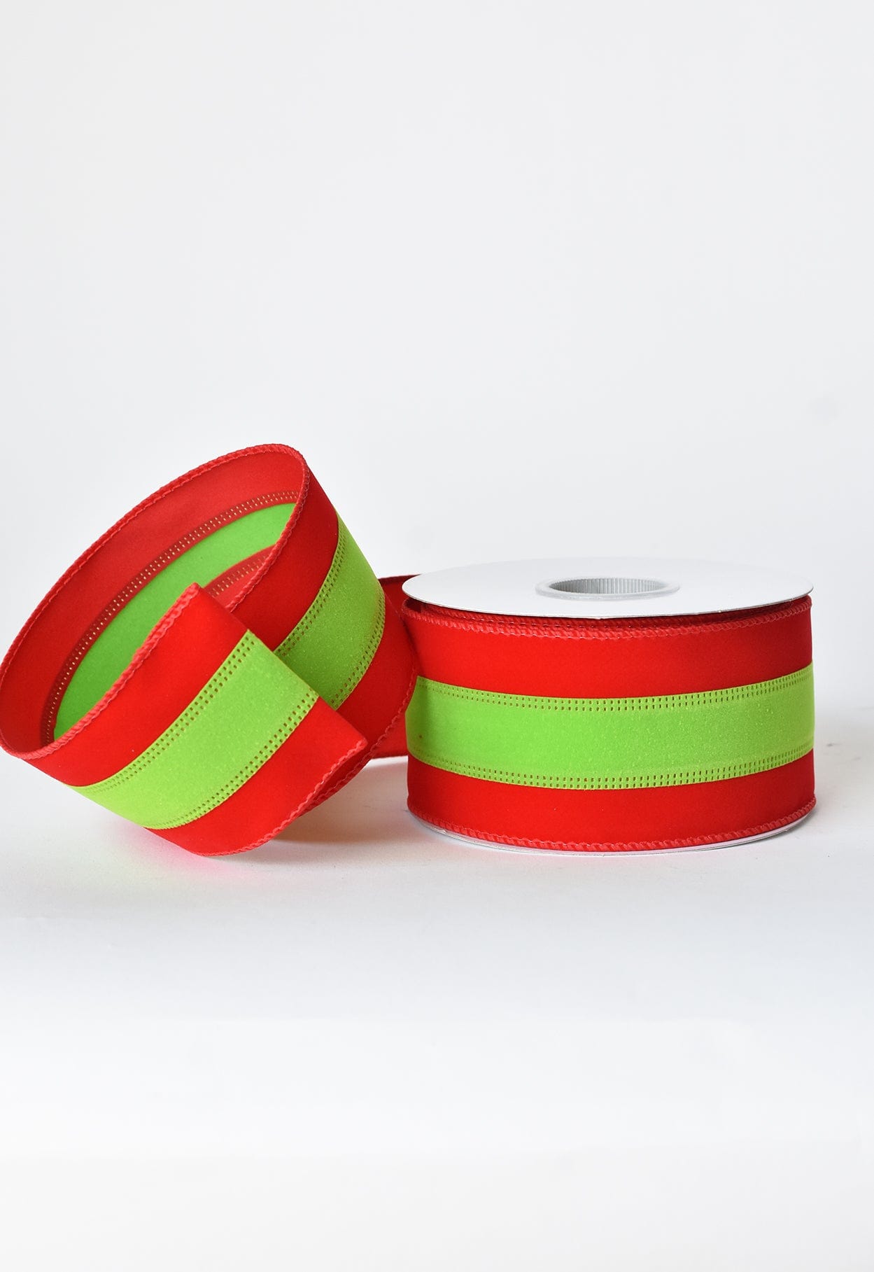 6,35 cm x 9,14 m rotes + limettengrünes Samtband