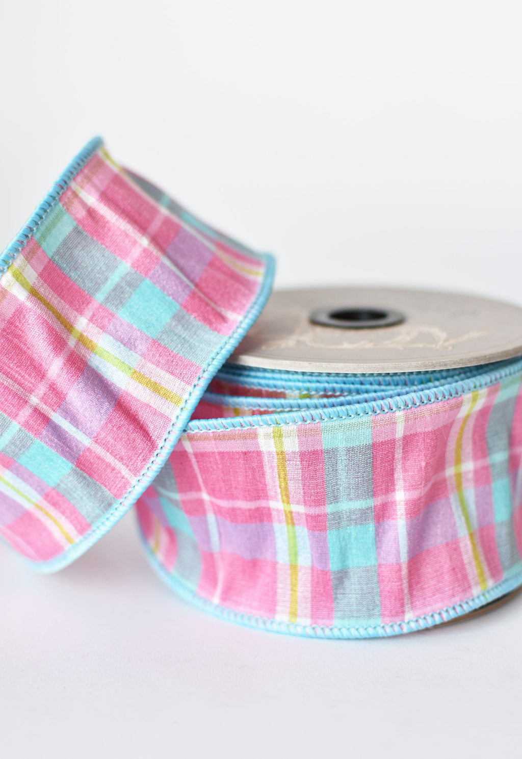 2.5" x 10yd Pink and Blue Plaid Ribbon