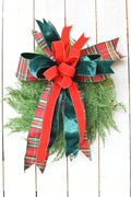 Red Tartan w/Dark Green Velvet Bow