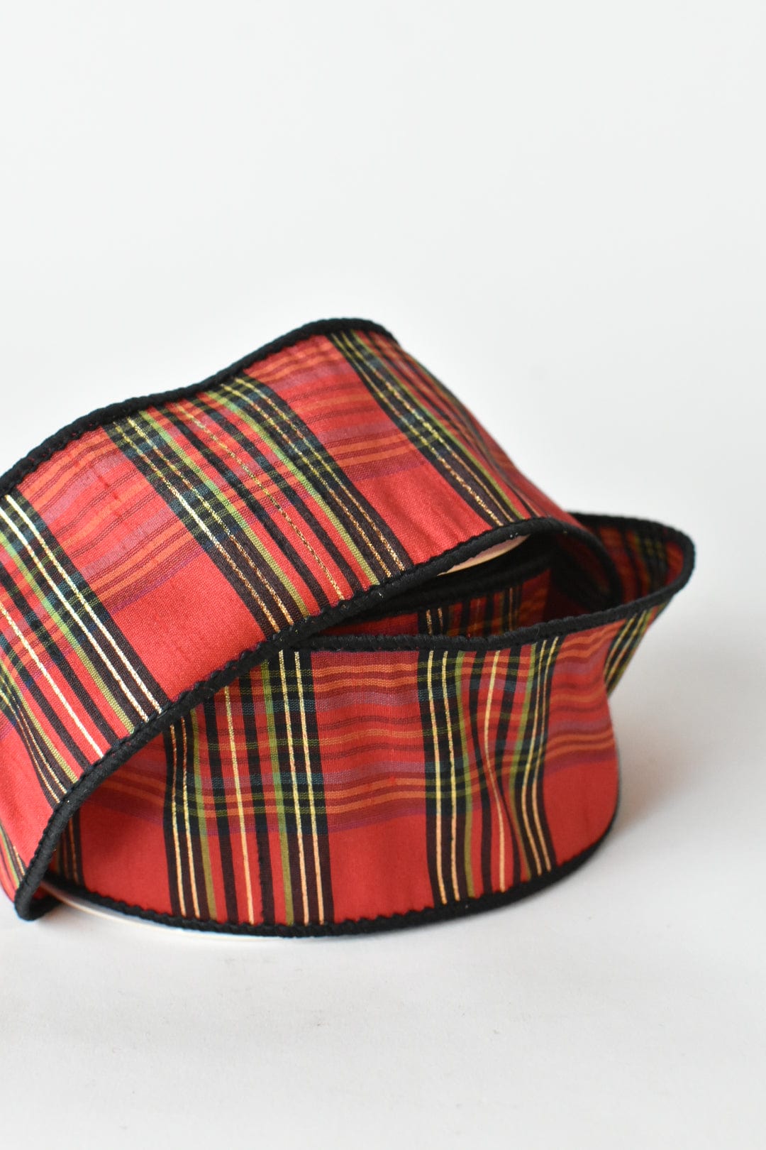 2.5" Red Burgh Plaid Faux Dupioni Ribbon