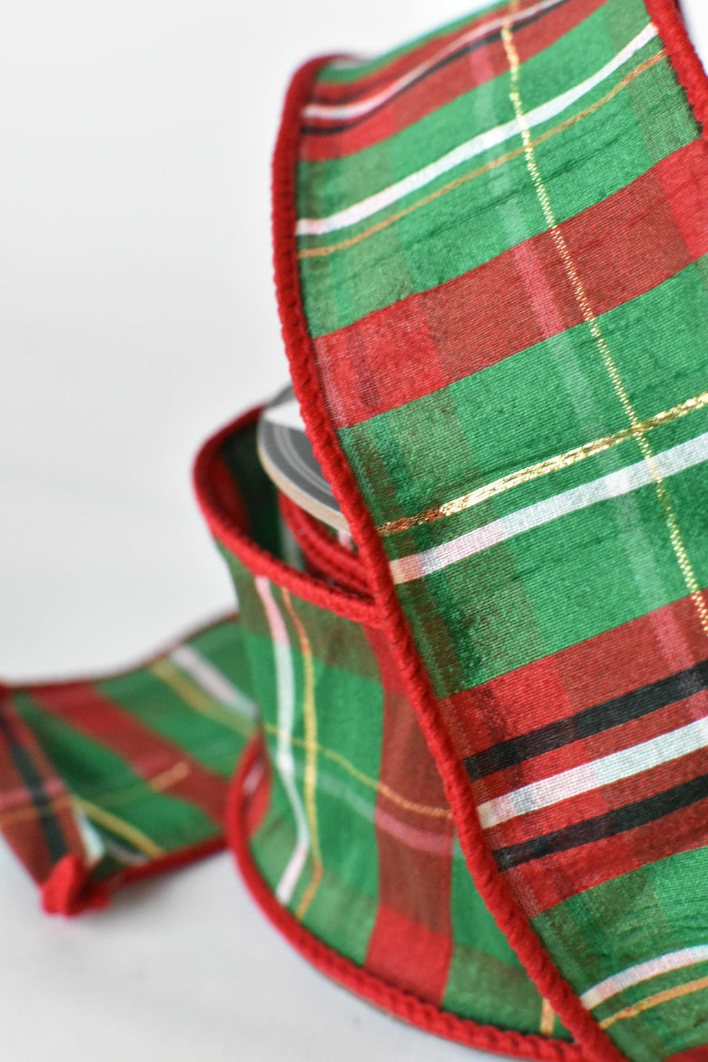Red/Green/Black Plaid with Gold Detail Ribbon
