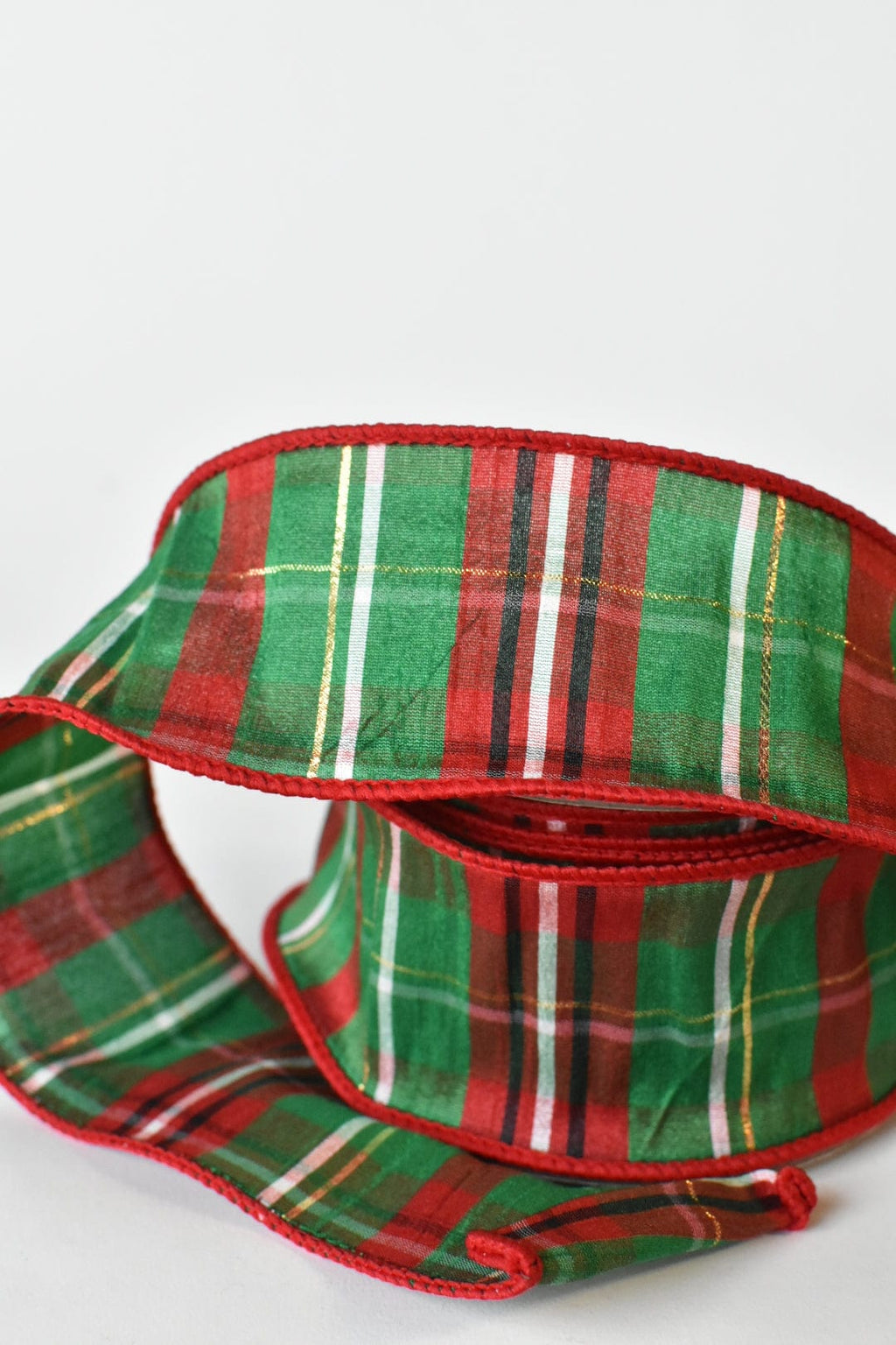 Red/Green/Black Plaid with Gold Detail Ribbon