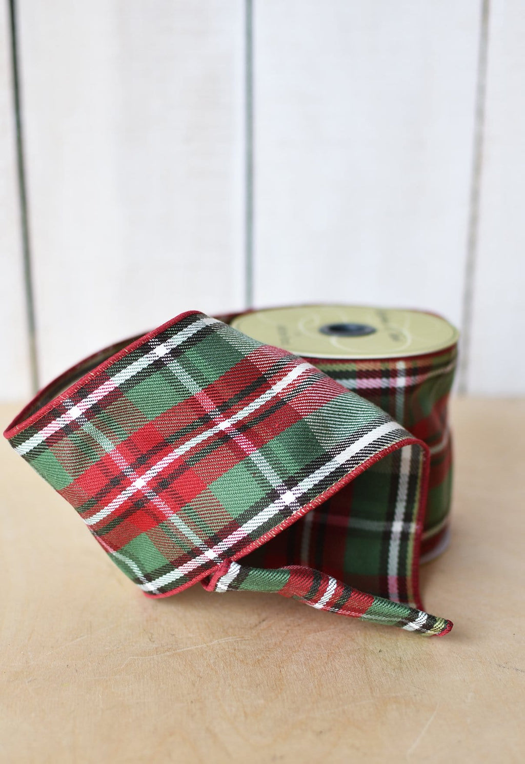 4"X10yd Red + Green Plaid Ribbon