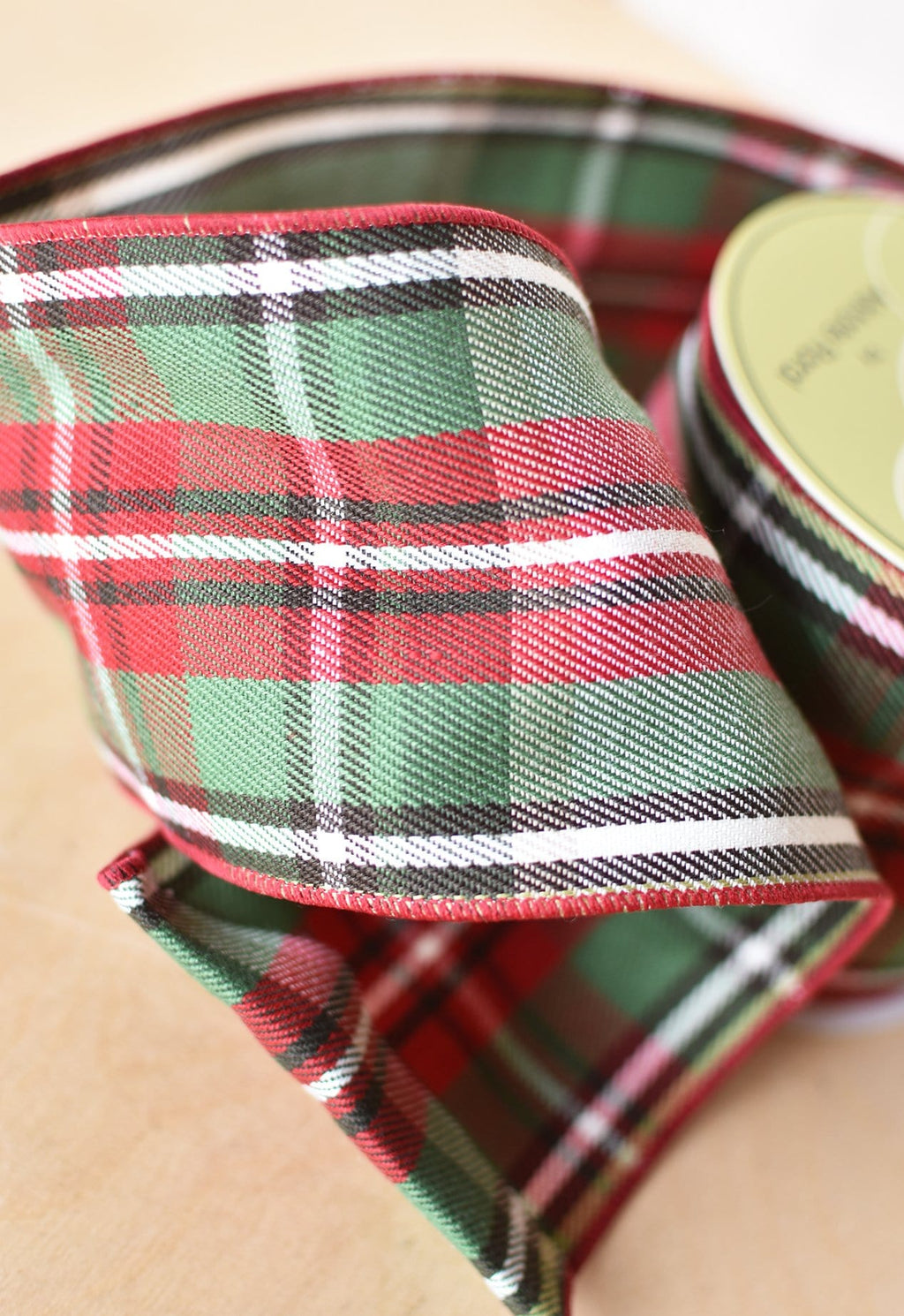 4"X10yd Red + Green Plaid Ribbon