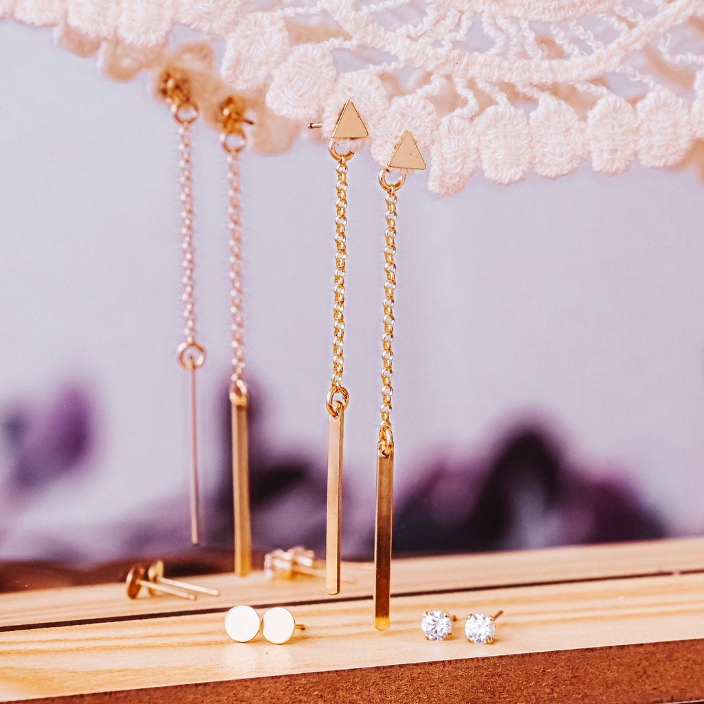 Zierliche Rechteck-Hängeohrringe aus Gold
