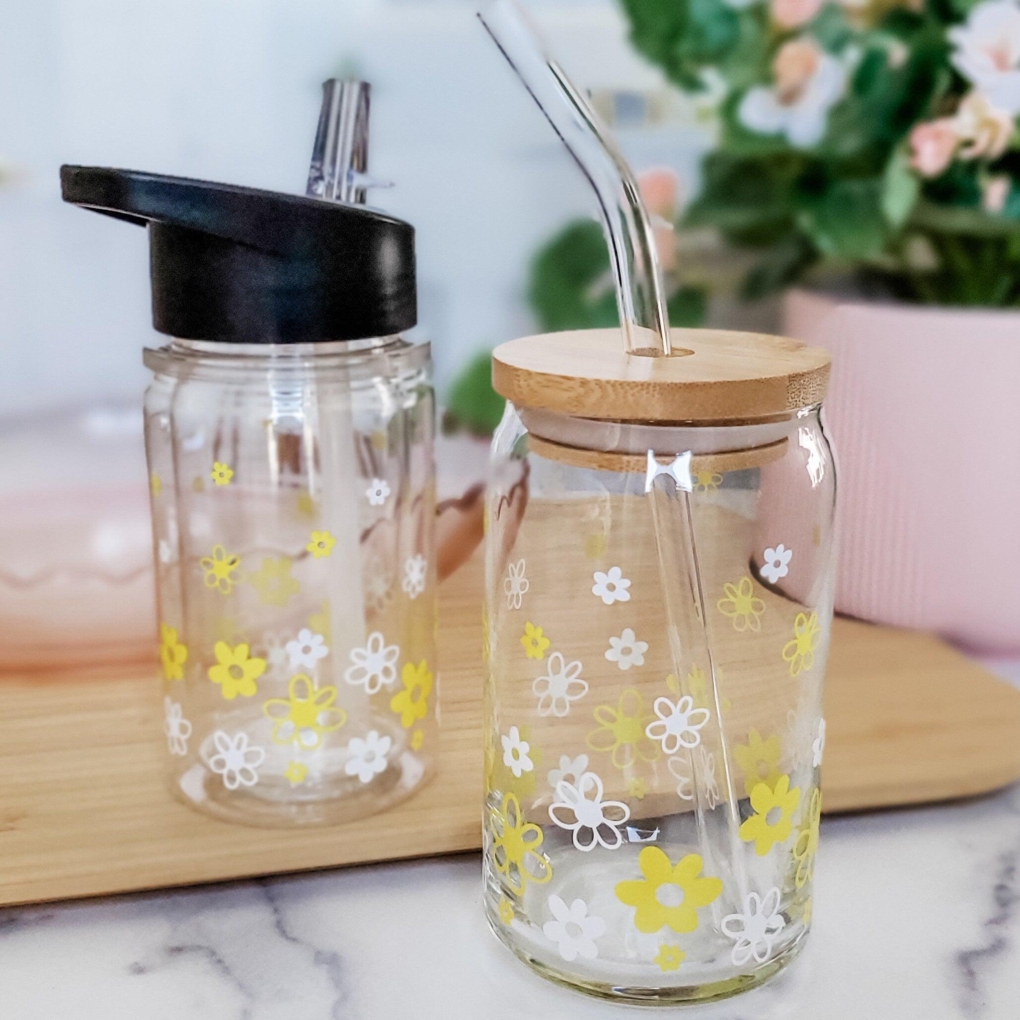 Daisy Springtime Flowers Glass Can Cup
