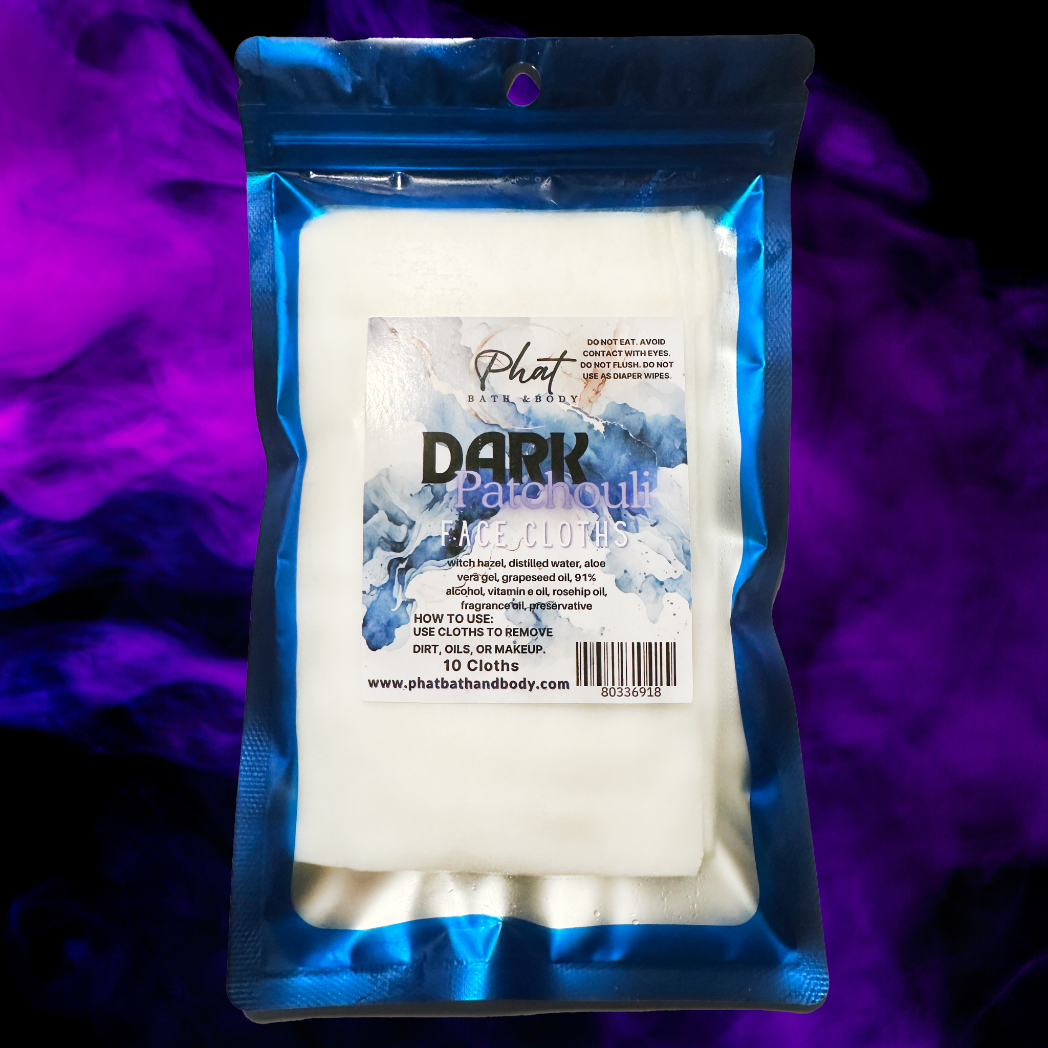 Dark Patchouli Signature Scent Disposable Natural Facial Cloths Rosehip Oil Makeup Remover | 10 Cloths