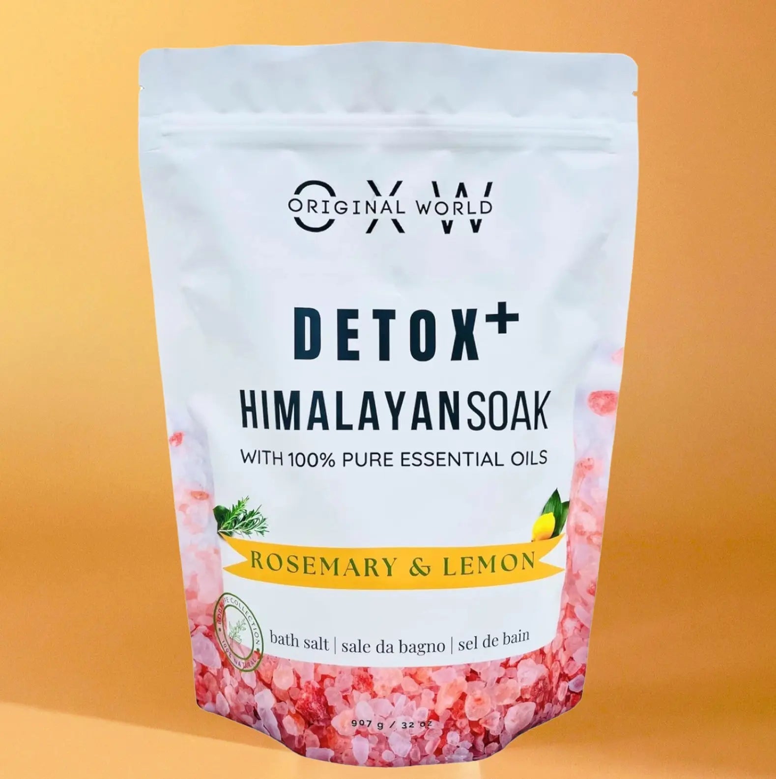 Detox+ Himalayan Epsom Bath Salt Infused with Rosemary and Lemon Essential Oils 2 lbs BPA Free Bag