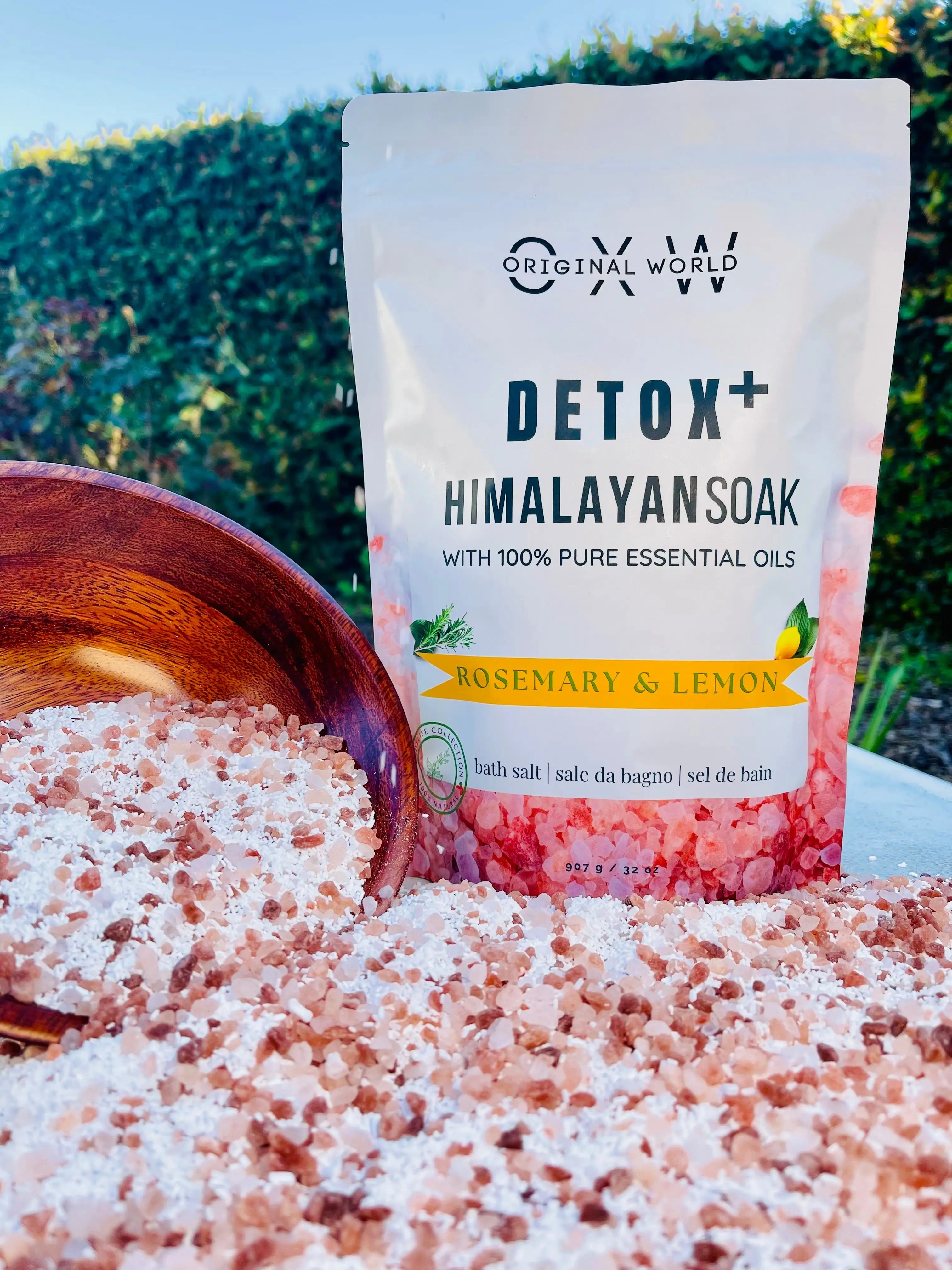 Detox+ Himalayan Epsom Bath Salt Infused with Rosemary and Lemon Essential Oils 2 lbs BPA Free Bag