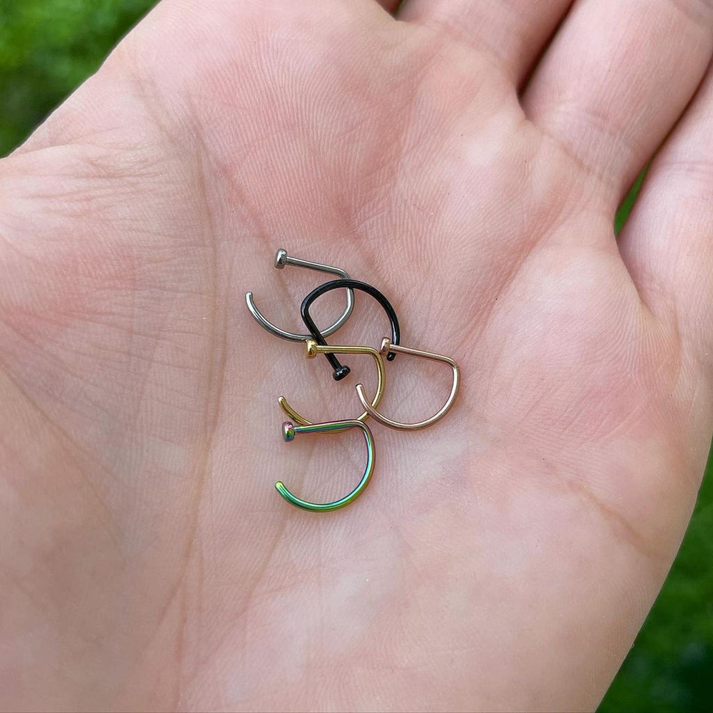 20G 3/8 Black Implant Grade Titanium D Shape Nose Hoop