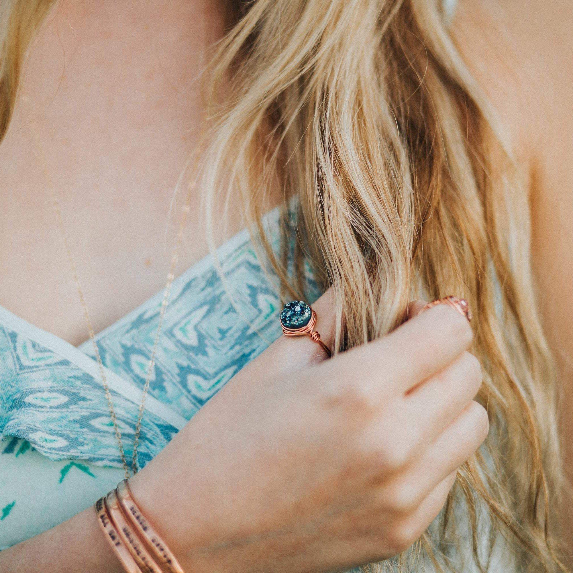 Druzy Crystal Wire Wrapped Stacking Ring
