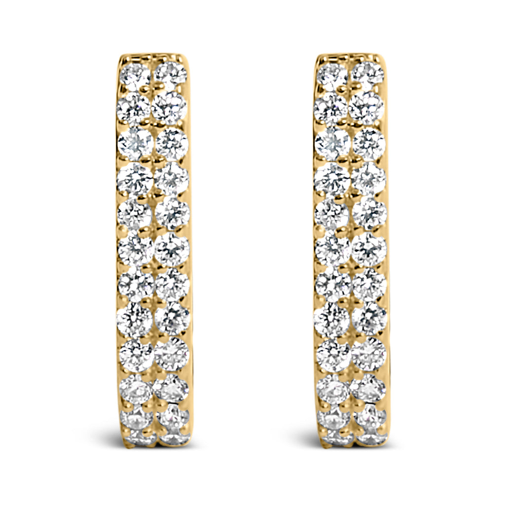 10K White Gold 1/4 Cttw Lab Grown Diamond Double Row Huggie Hoop Earrings