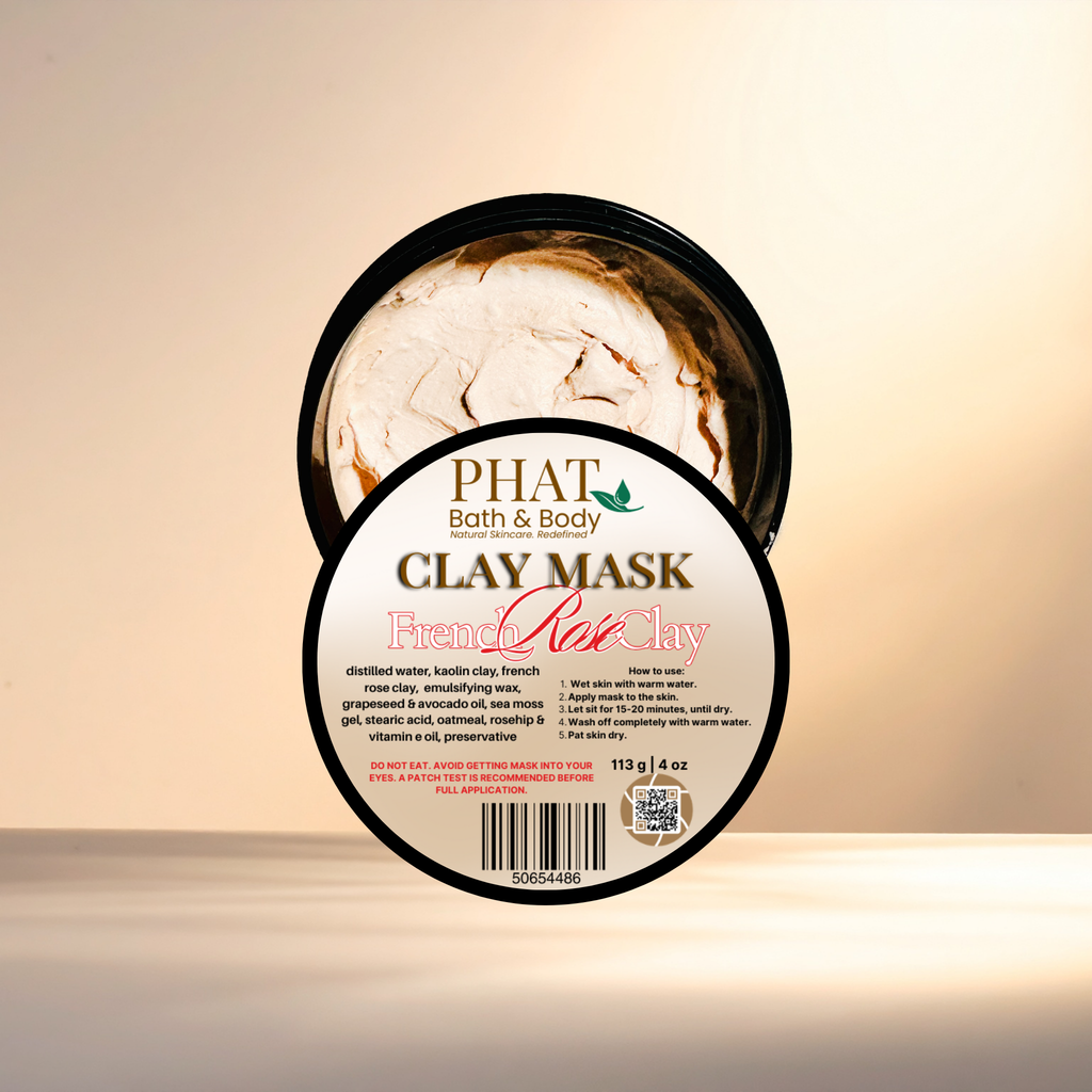 French Rose Natural Cleansing Clay Mask with Sea Moss Vitamin E and Avocado Oil | 4 oz