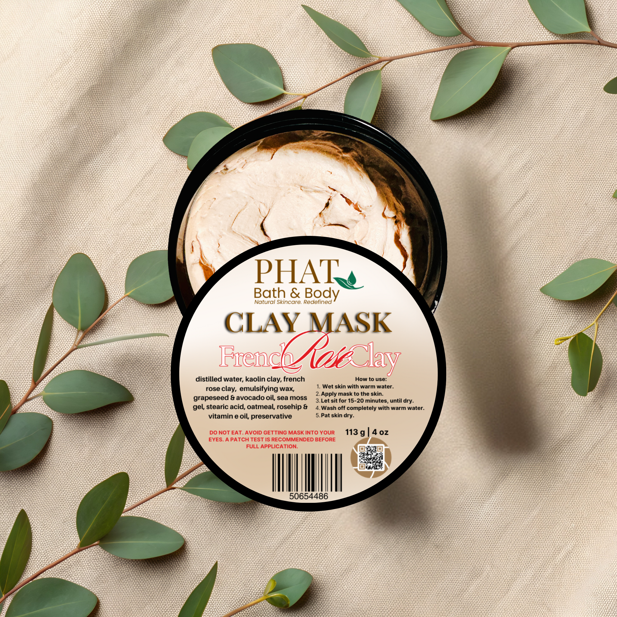 French Rose Natural Cleansing Clay Mask with Sea Moss Vitamin E and Avocado Oil | 4 oz