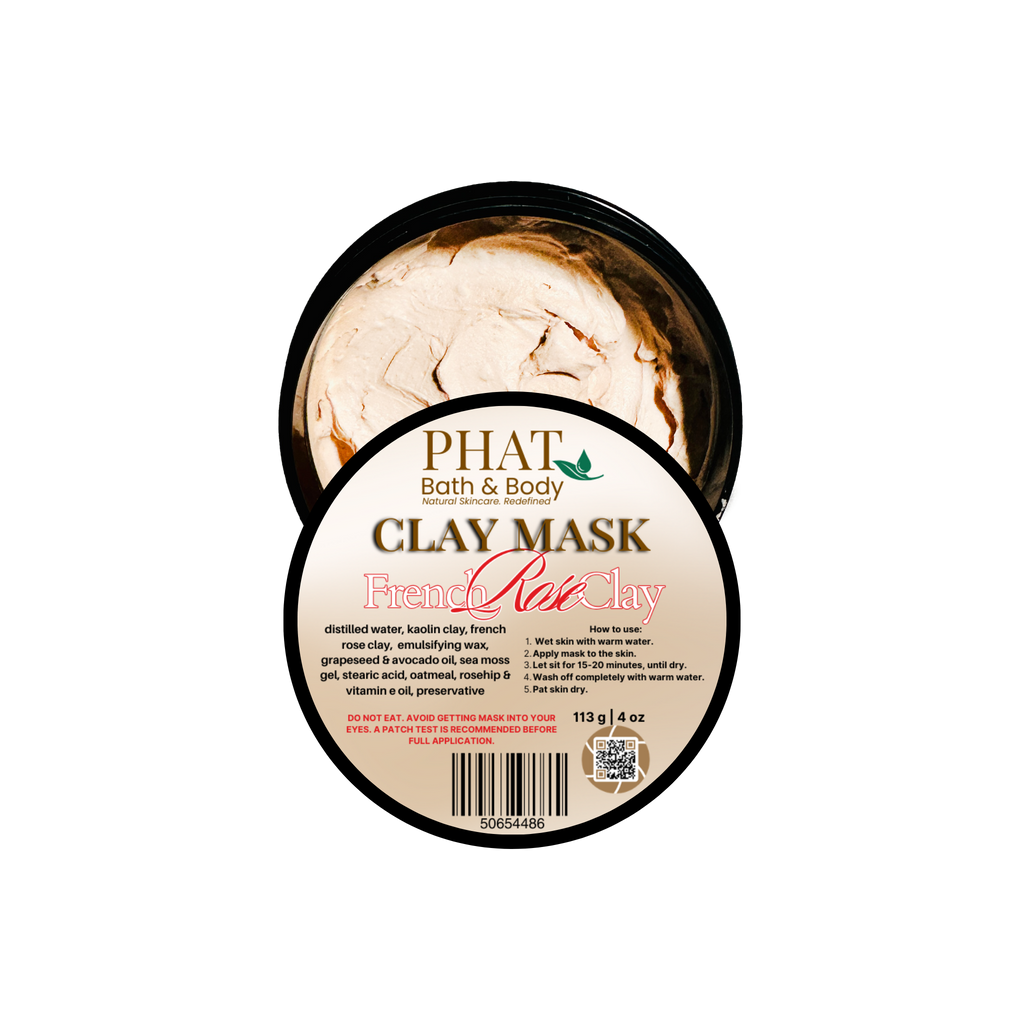 French Rose Natural Cleansing Clay Mask with Sea Moss Vitamin E and Avocado Oil | 4 oz