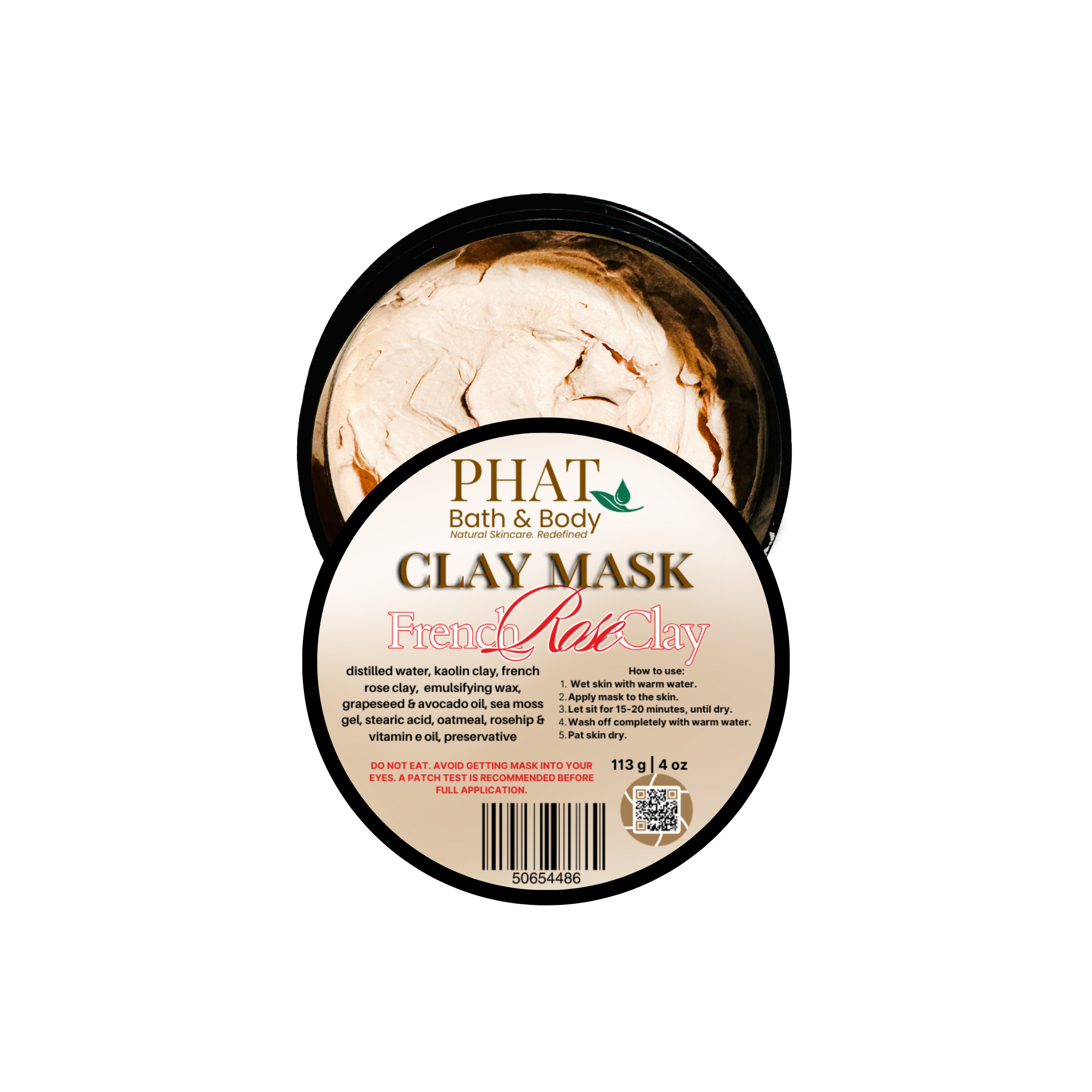 French Rose Natural Cleansing Clay Mask with Sea Moss Vitamin E and Avocado Oil | 4 oz