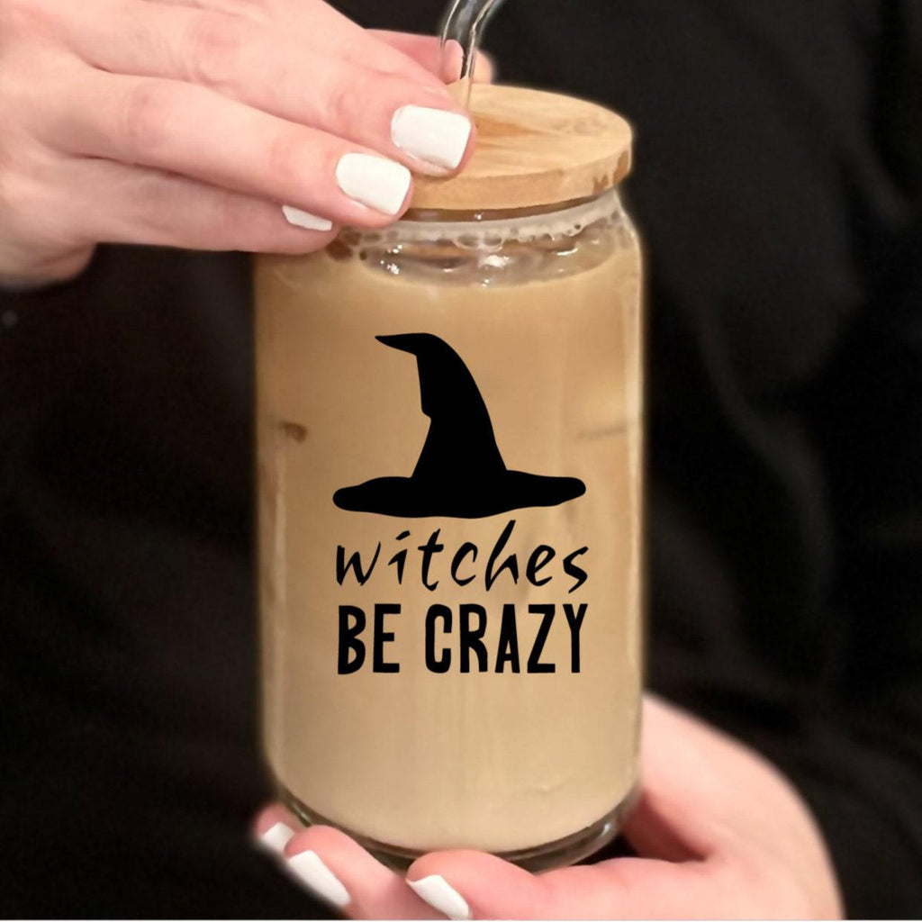 Lustige Hexen-Halloween-Eiskaffeebecher aus Glas