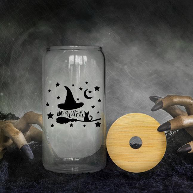 Lustige Hexen-Halloween-Eiskaffeebecher aus Glas