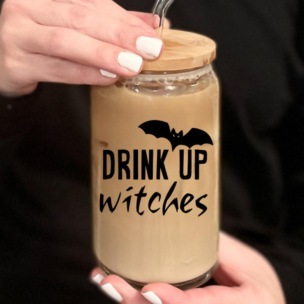 Lustige Hexen-Halloween-Eiskaffeebecher aus Glas