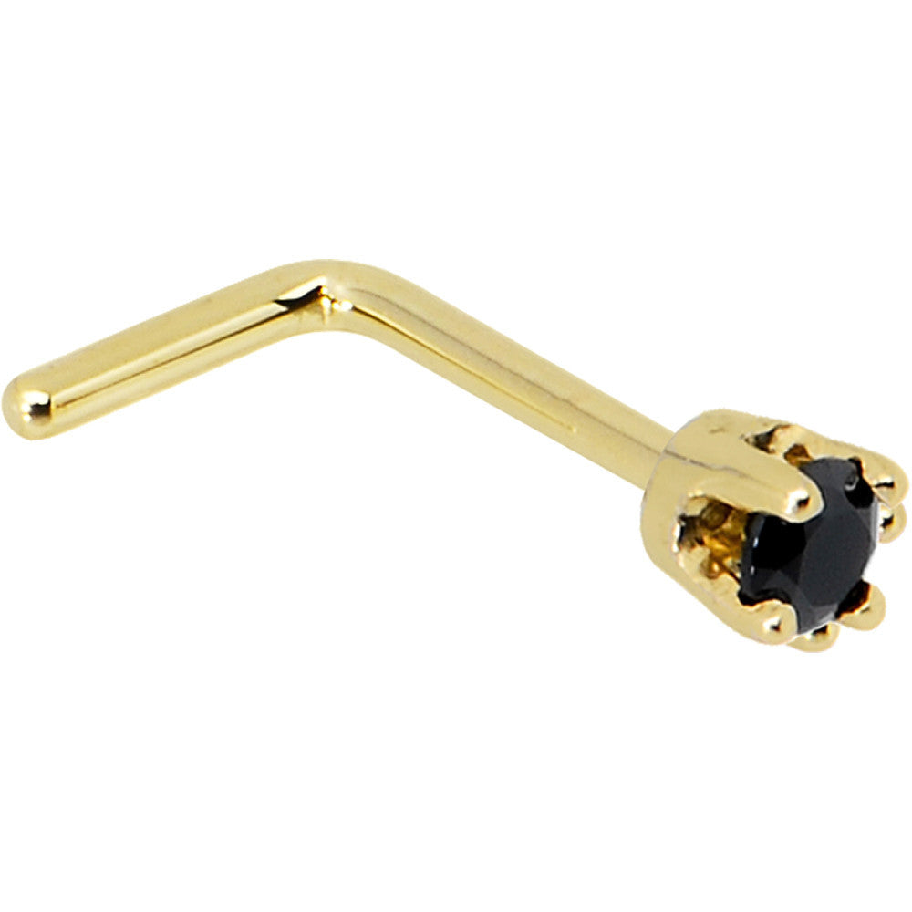 Solid 14K Yellow Gold 2mm Black Cubic Zirconia Nose Ring