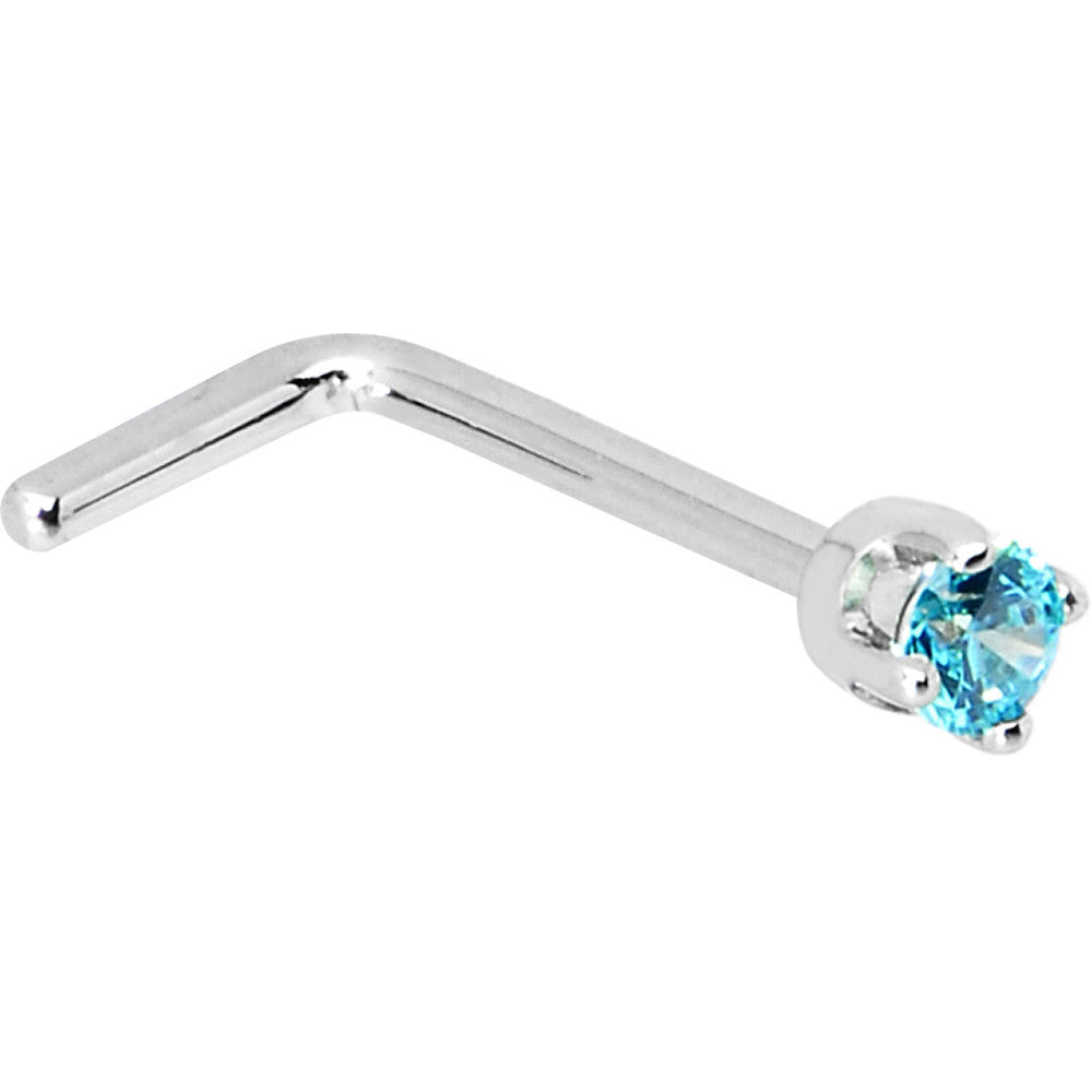 Solid 14K White Gold 2mm Mint Green Cubic Zirconia Nose Ring