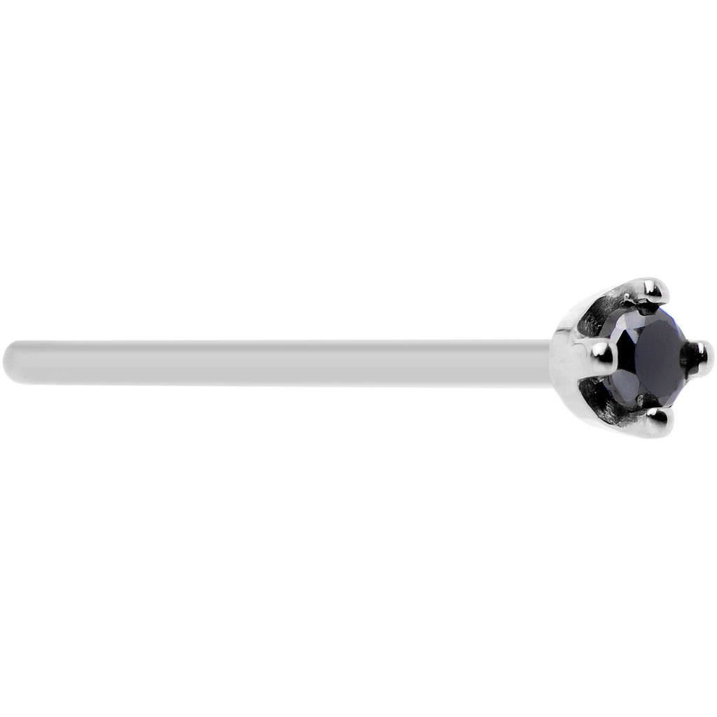 Solid 14K White Gold 1.5mm Genuine Black Diamond Nose Ring