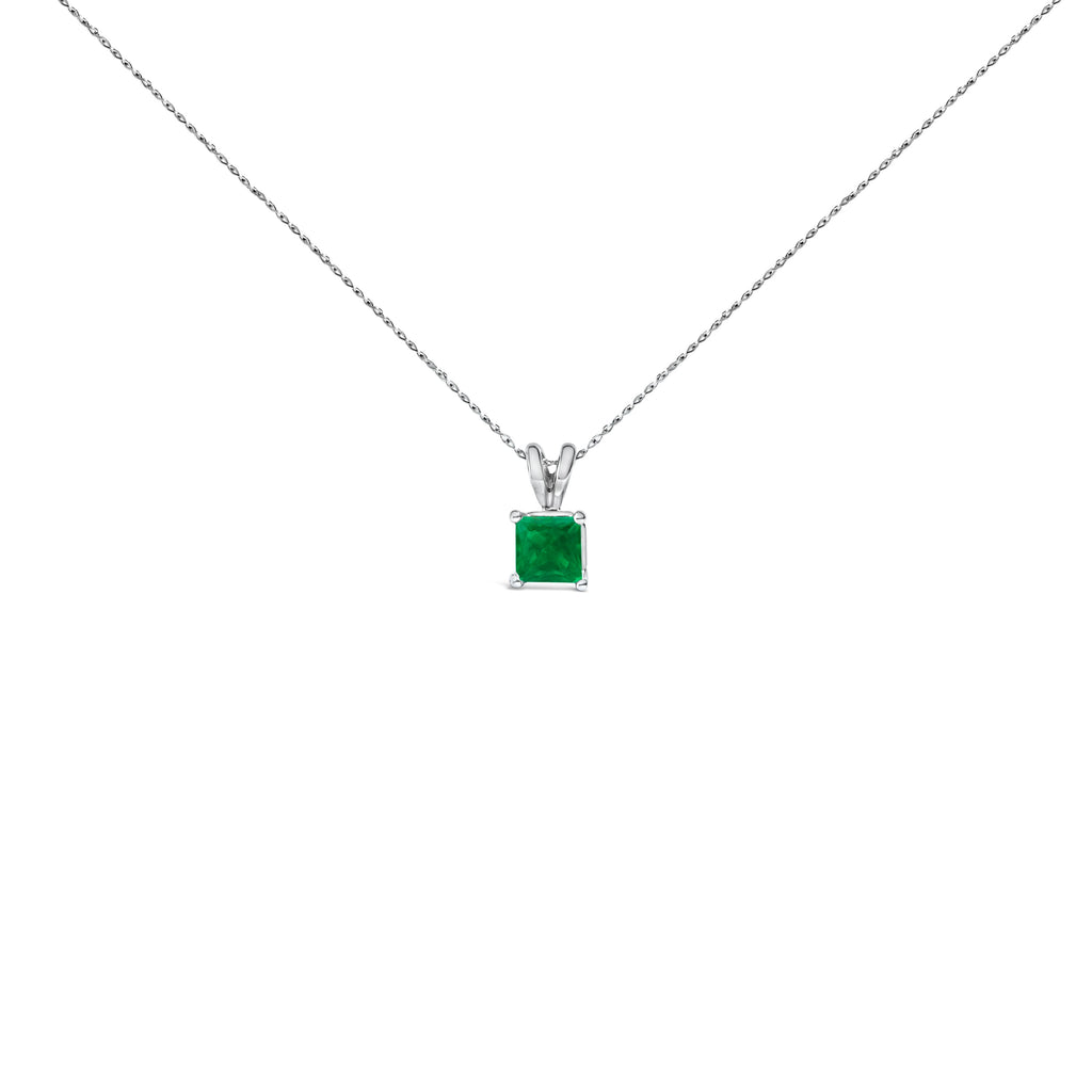 14K White Gold 5x5 MM Square Shaped Purple Amethyst Solitaire Pendant Necklace