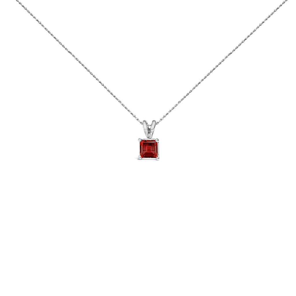 14K White Gold 5x5 MM Square Shaped Purple Amethyst Solitaire Pendant Necklace