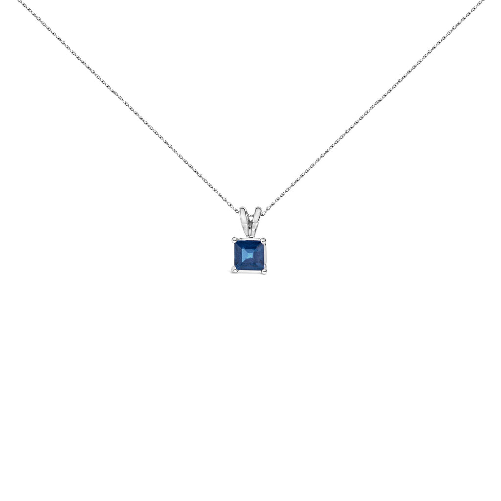 14K White Gold 5x5 MM Square Shaped Purple Amethyst Solitaire Pendant Necklace