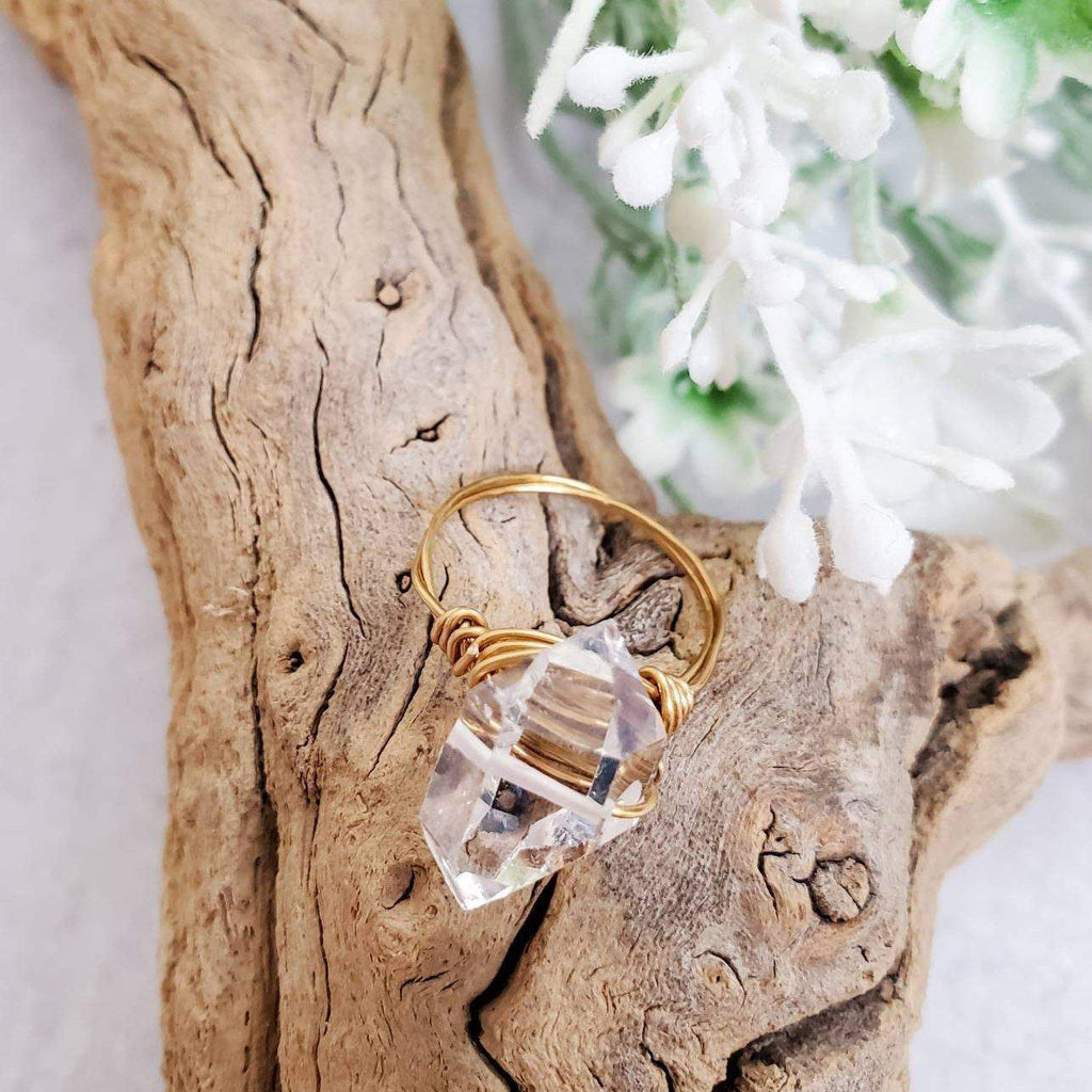 Riesiger Herkimer-Diamant-Ring mit Drahtwicklung