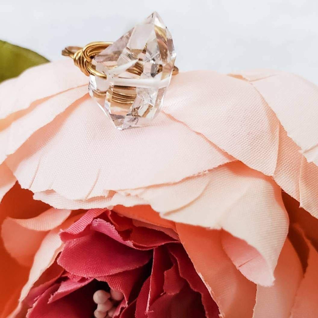 Riesiger Herkimer-Diamant-Ring mit Drahtwicklung