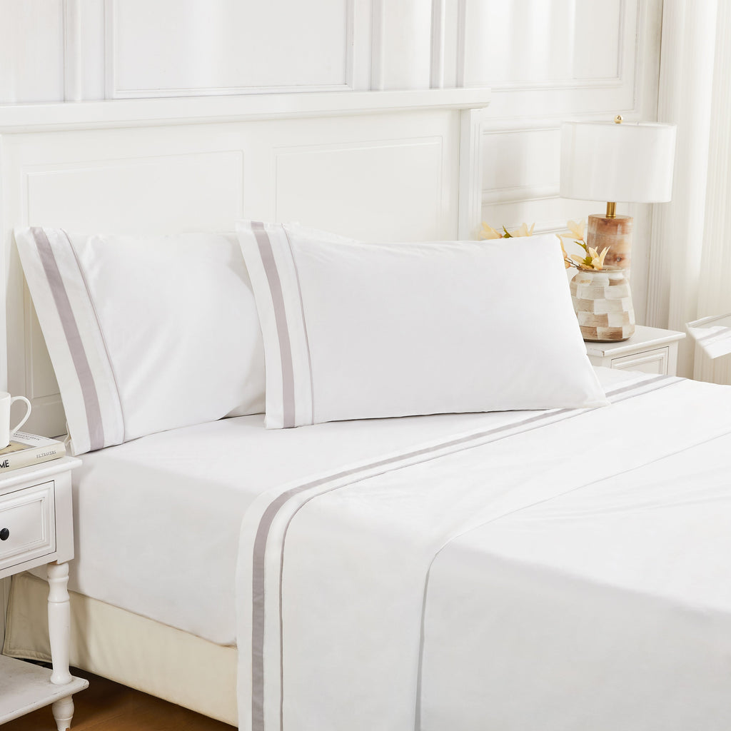 Klassisches Percale-Baumwoll-Bettlaken-Set mit Doppelborte
