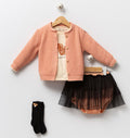 Baby Mädchen 4-teiliges Herbst-Outfit – Kürbis & schwarzer Tüll