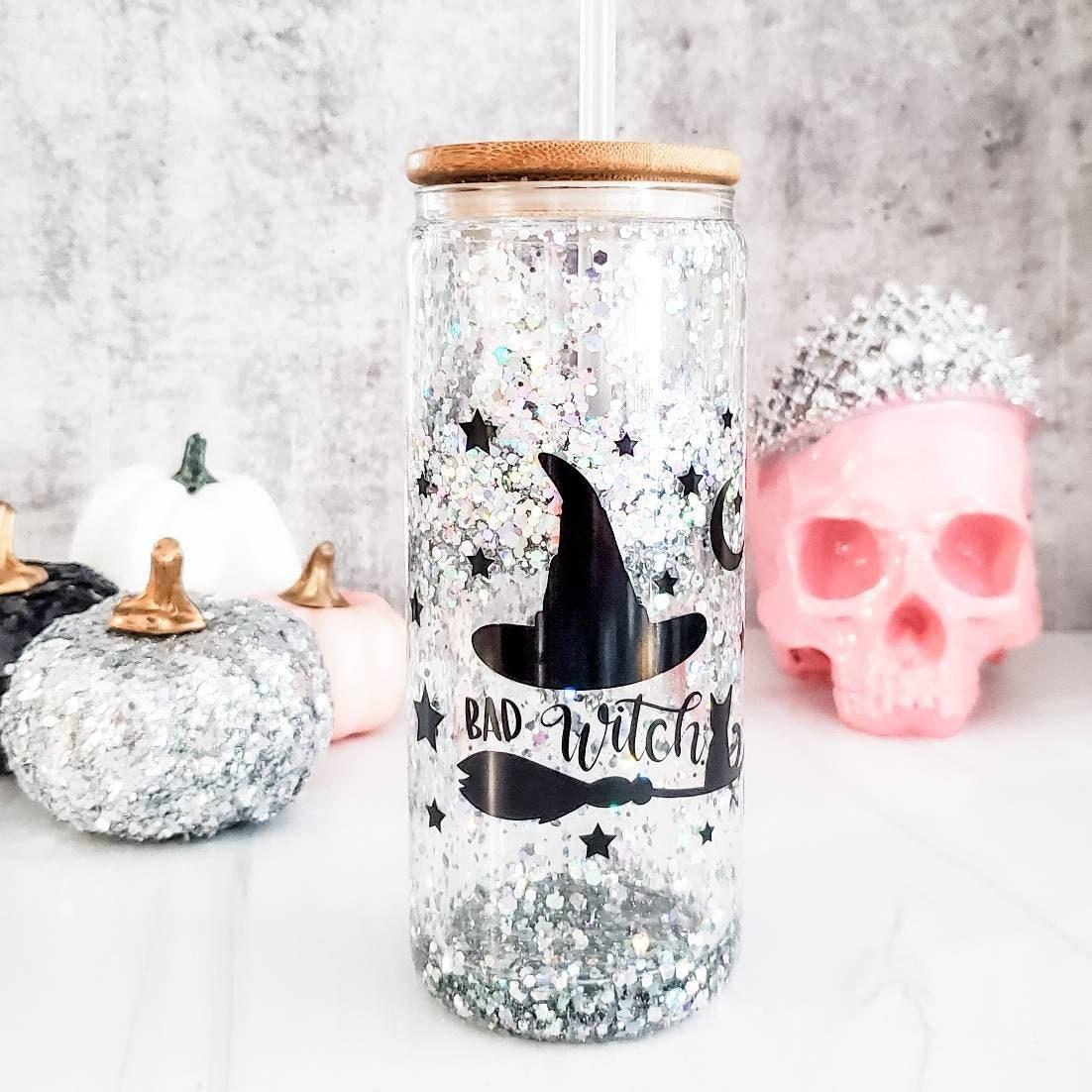 Here for the Boos Halloween Snowglobe Glitter Iced Coffee Cup
