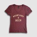 Women's Mountains & Beer V-Neck Tee - Maroon/Tan