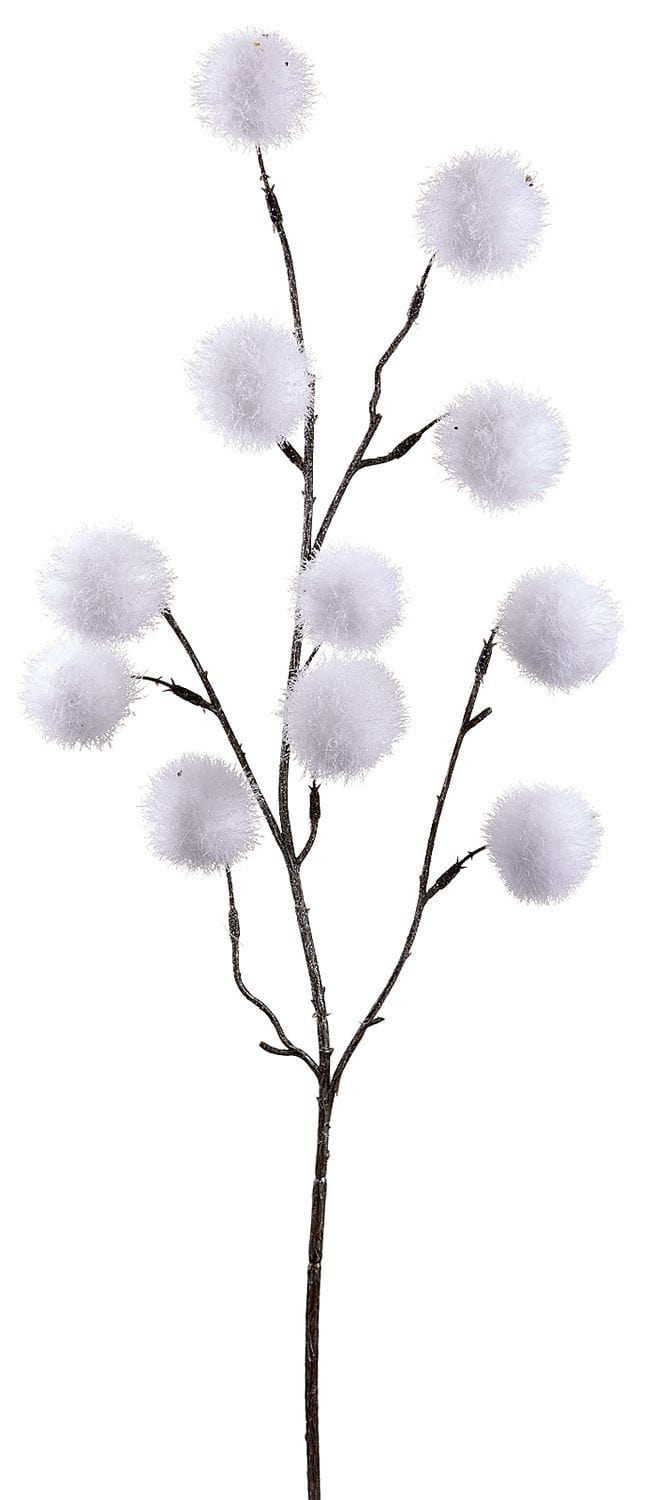 30" Faux Glitter White Pom-Pom Stem